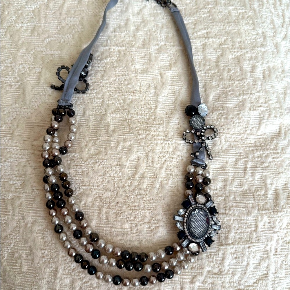 Armani Exchange Elegant Black and Silver Beaded Necklace